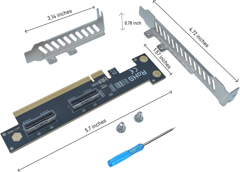 LetLinkSo PCIe 5.0 x16 to 2 MCIO x8 Adapter Card for 4 U.2 NVMe SSD (Upward Interface) - Image 2